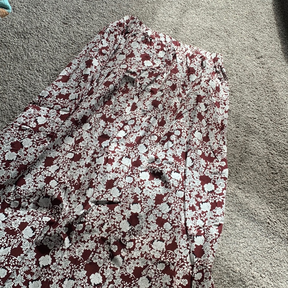 Zara Burgundy Flower Linen MIDI